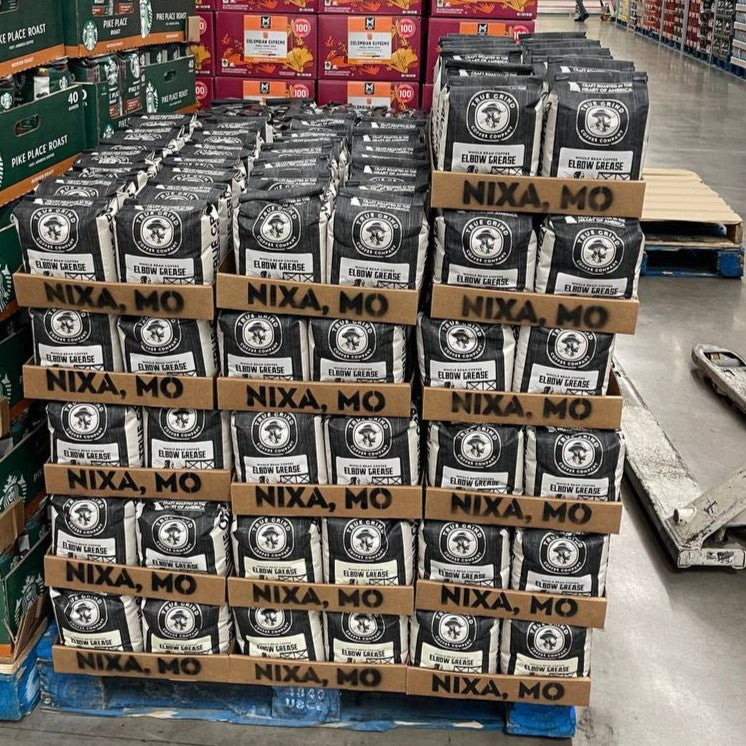 True Grind Coffee bags on a pallet at Sam's Club