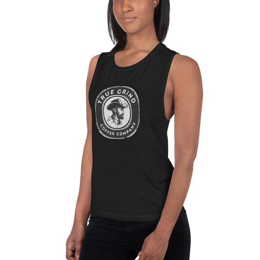 Ladies’ Muscle Tank featuring True Grind Coffee Co logo